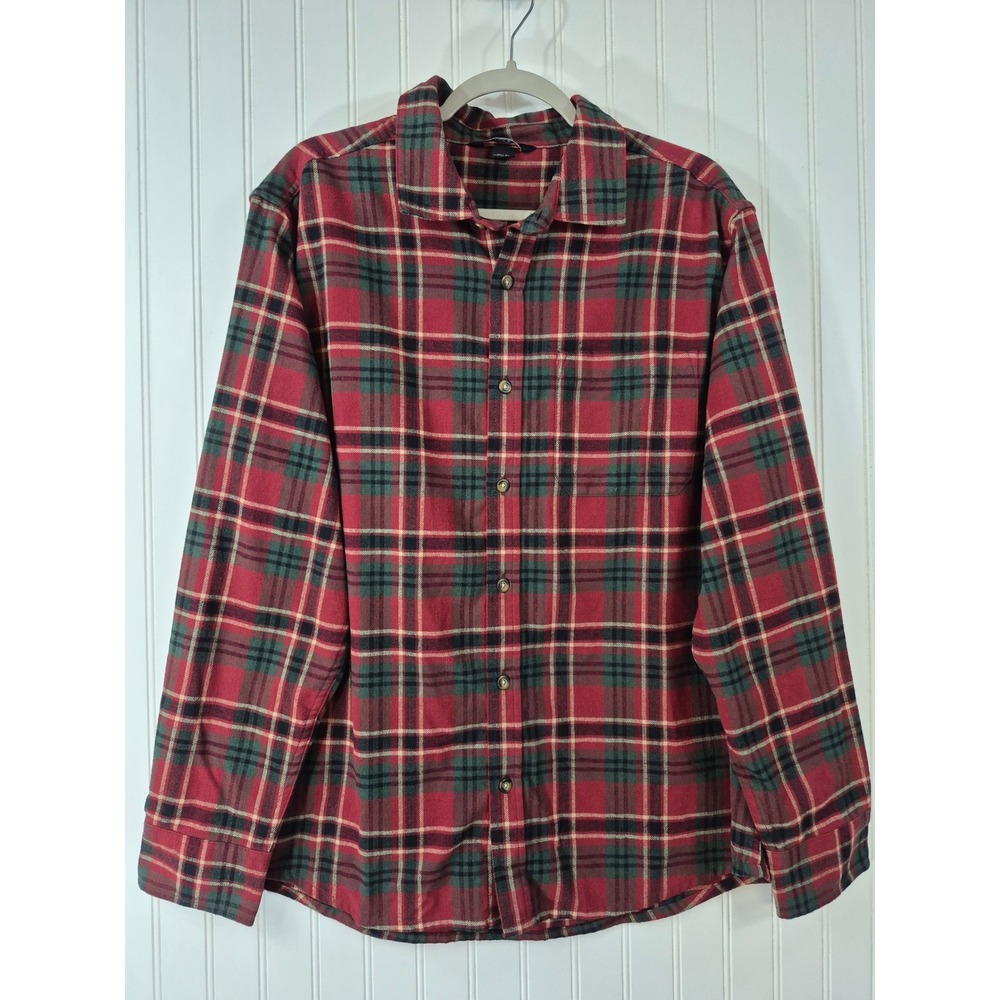 Eddie Bauer Men XL Red Green Plaid Long Sleeve Button Down Thick Flannel
Shirt